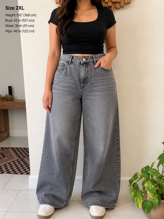 No Label Denim - High-Rise Wide Leg Jeans in Washed Gray
